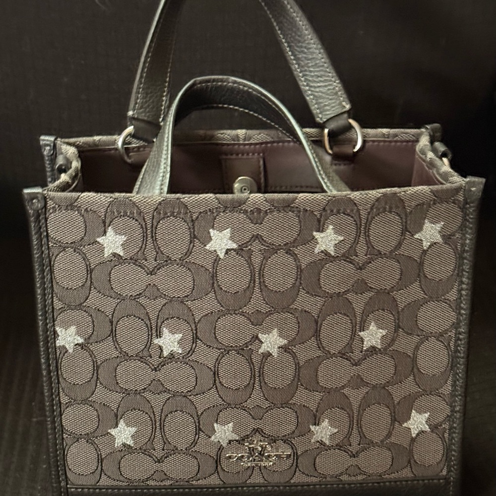 Coach Black Small Tote Bag with Silver Star Design